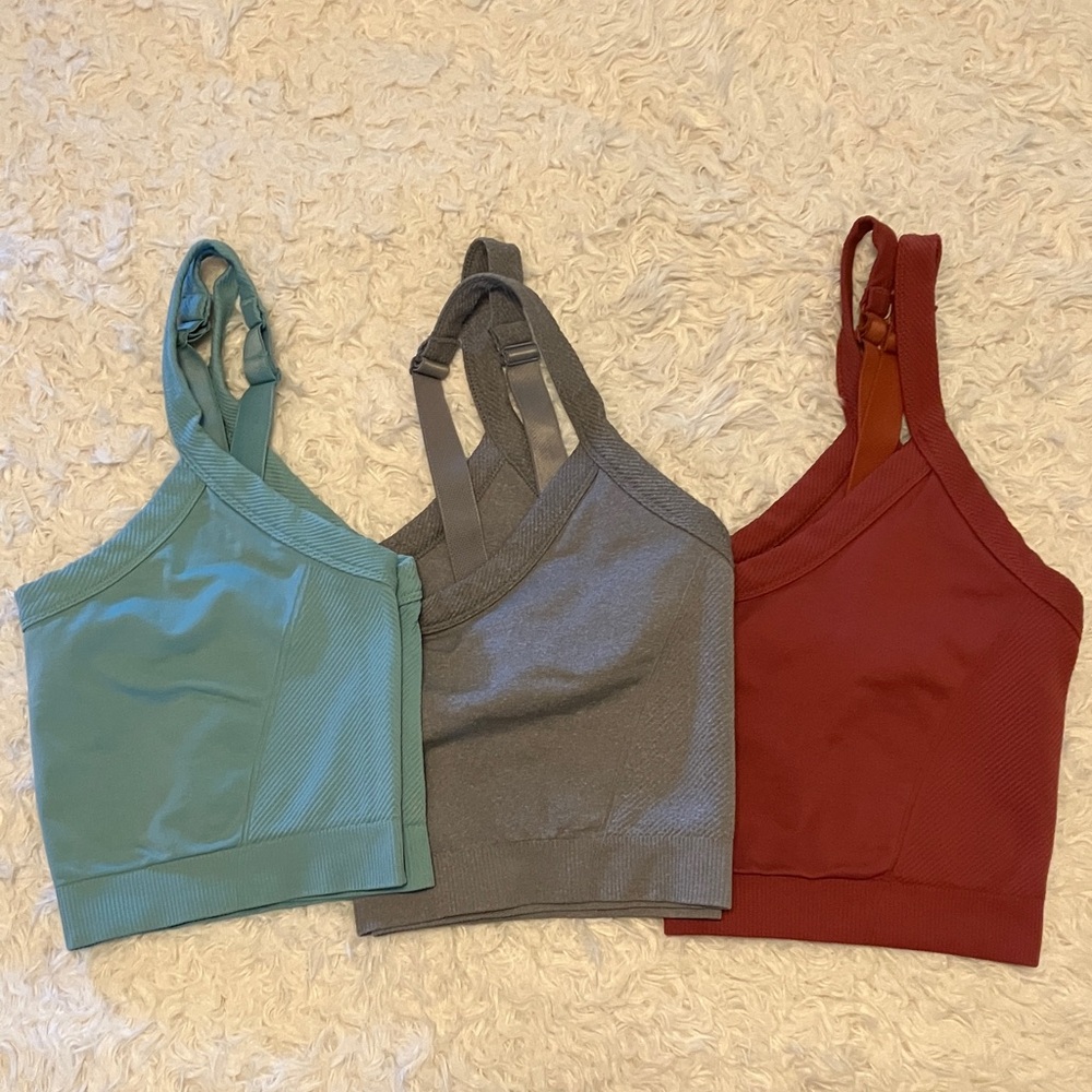 Old Navy Active Sports Bras in Teal, Gray, and Maroon